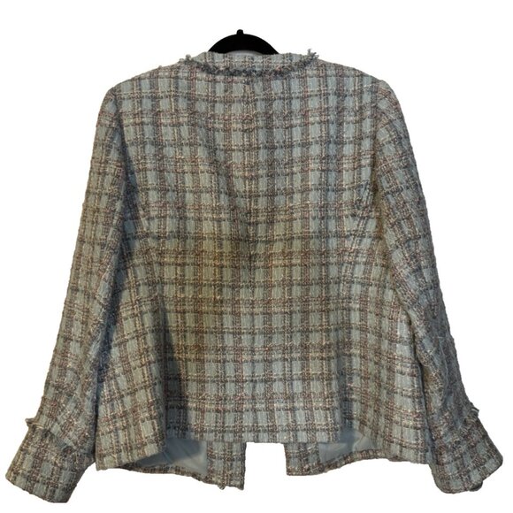 Ann Klein Tweed Double Breasted Blazer Jacket 14 Preppy Blue Pink Multi Metallic - Picture 8 of 16